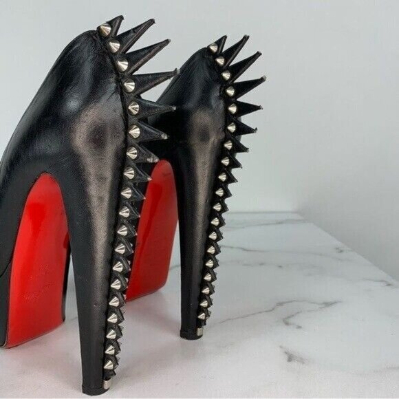 CHRISTIAN LOUBOUTIN Electropump Black Napa Leather Platform Spiked Red Sole Pump - Picture 7 of 16